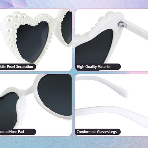 White Heart Shaped Pearl Embellished Sunglasses OS New